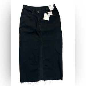 Happily Grey Black Denim Asymmetrical Front Split High Waisted Midi Skirt size 7